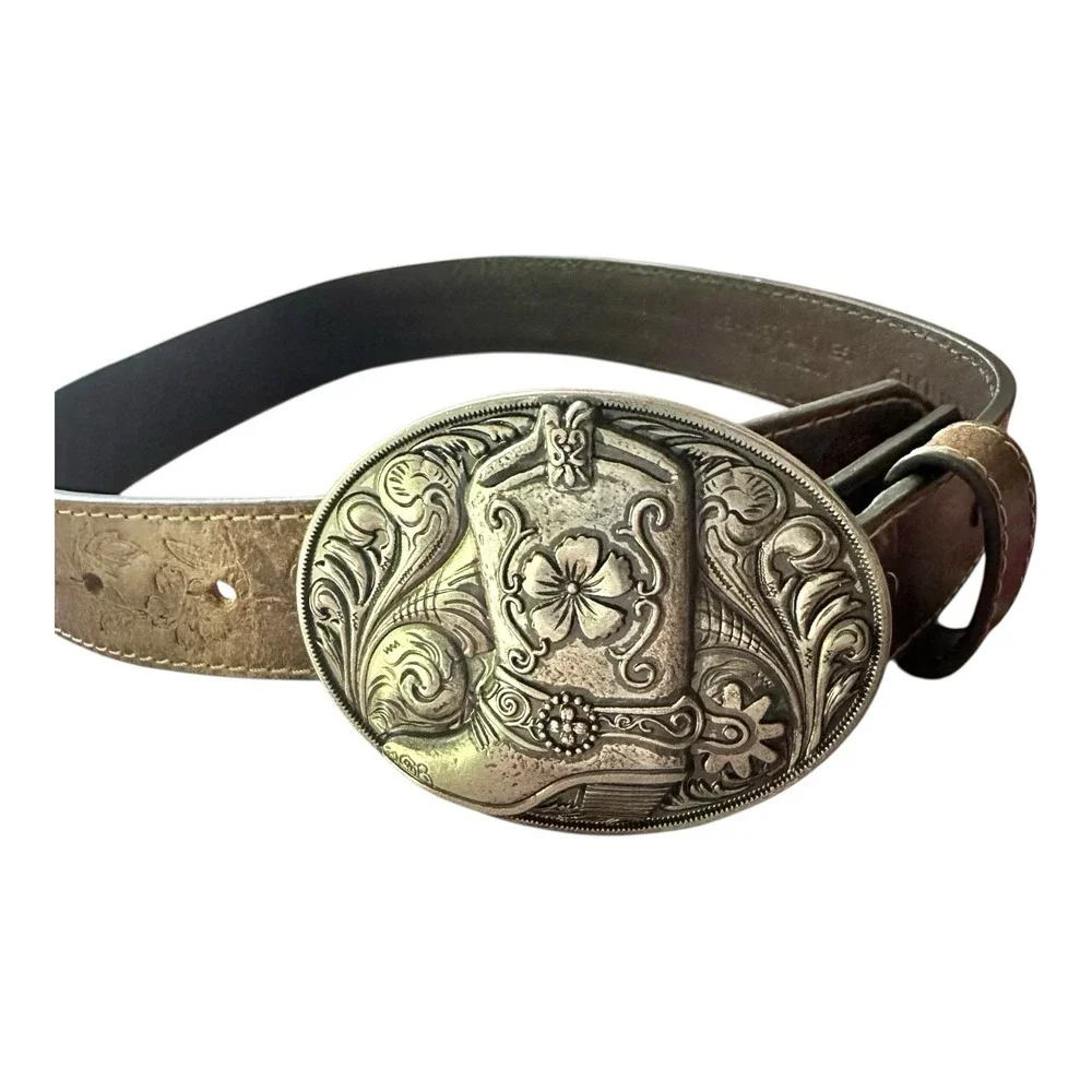 SHYANNE Western GENUINE LEATHER Girl 18 Embossed Floral Belt Boot Silver Buckle
